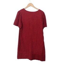 Nicole Miller Dress Women's XL Linen Viscose Red Leaf Print Knee Length